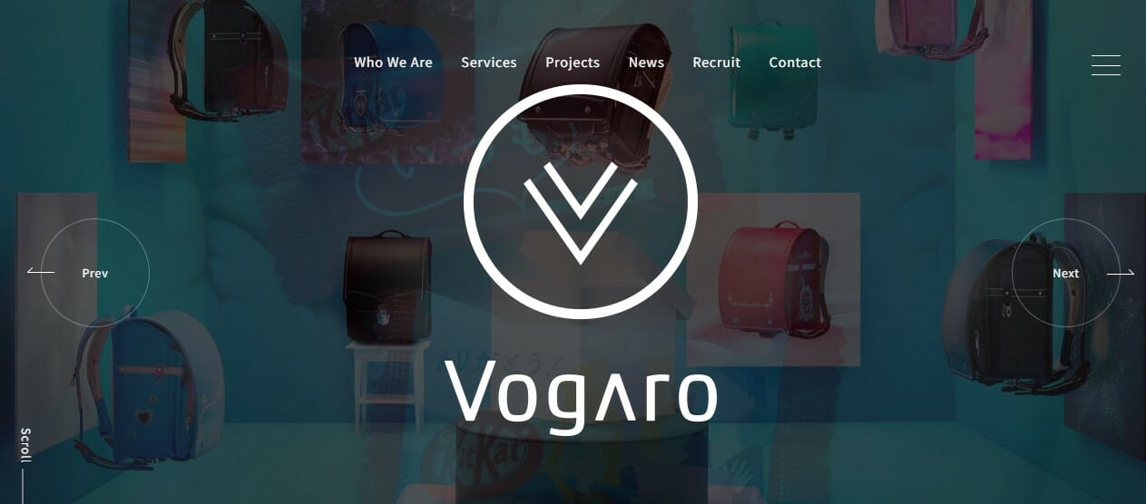「Vogaro株式会社」のトップ画面